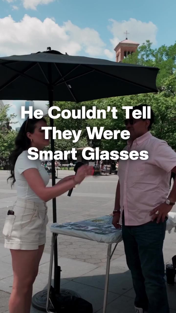 A participant discovering smart glasses in a street interview